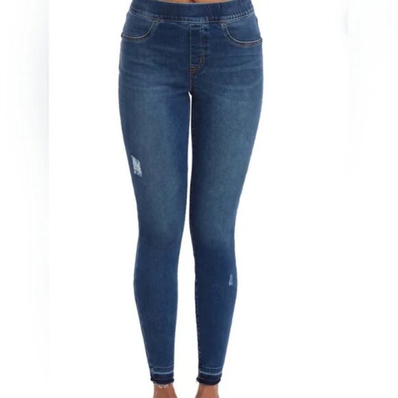 Spanx High Rise Distressed Denim Skinny Jean Jegging Medium wash Size (M) NWT! - Picture 2 of 10